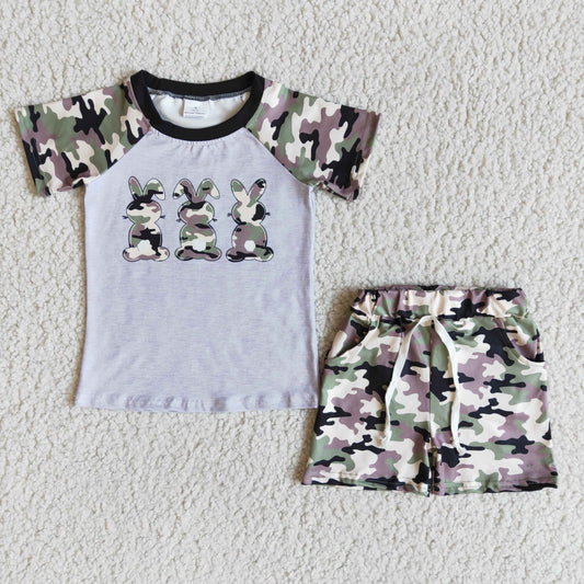 Clearance E5-14 Easter Camo Print Rabbits Boys Outfits