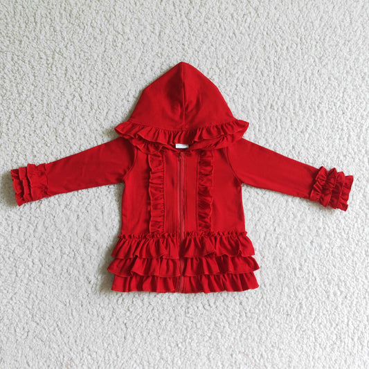 GT0019 Red Ruffles Girls Long Sleeve Hoodies Top