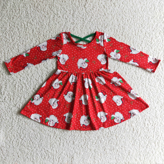 Clearance 6 C10-18  Christmas Santa Red Dots Girls Long Sleeve Dresses