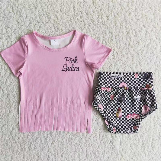 D13-18 Pink Tassels Girls Short Sleeve Bummies Outfits