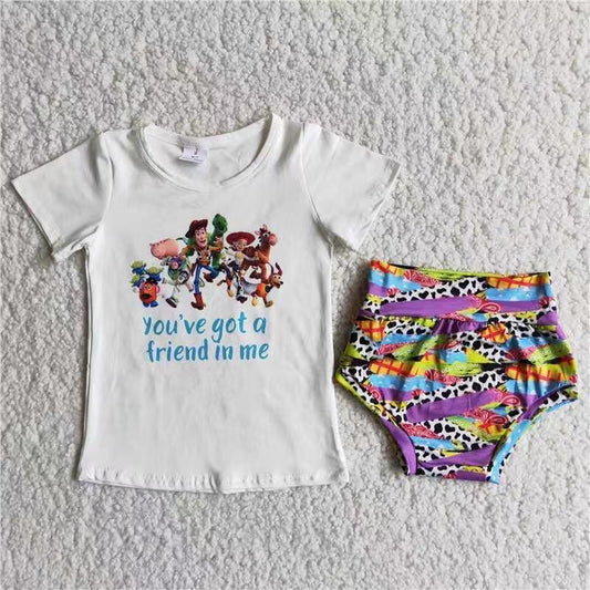 E4-6 Friend Toy Cartoon Girls Short Sleeve Bummies Outfits