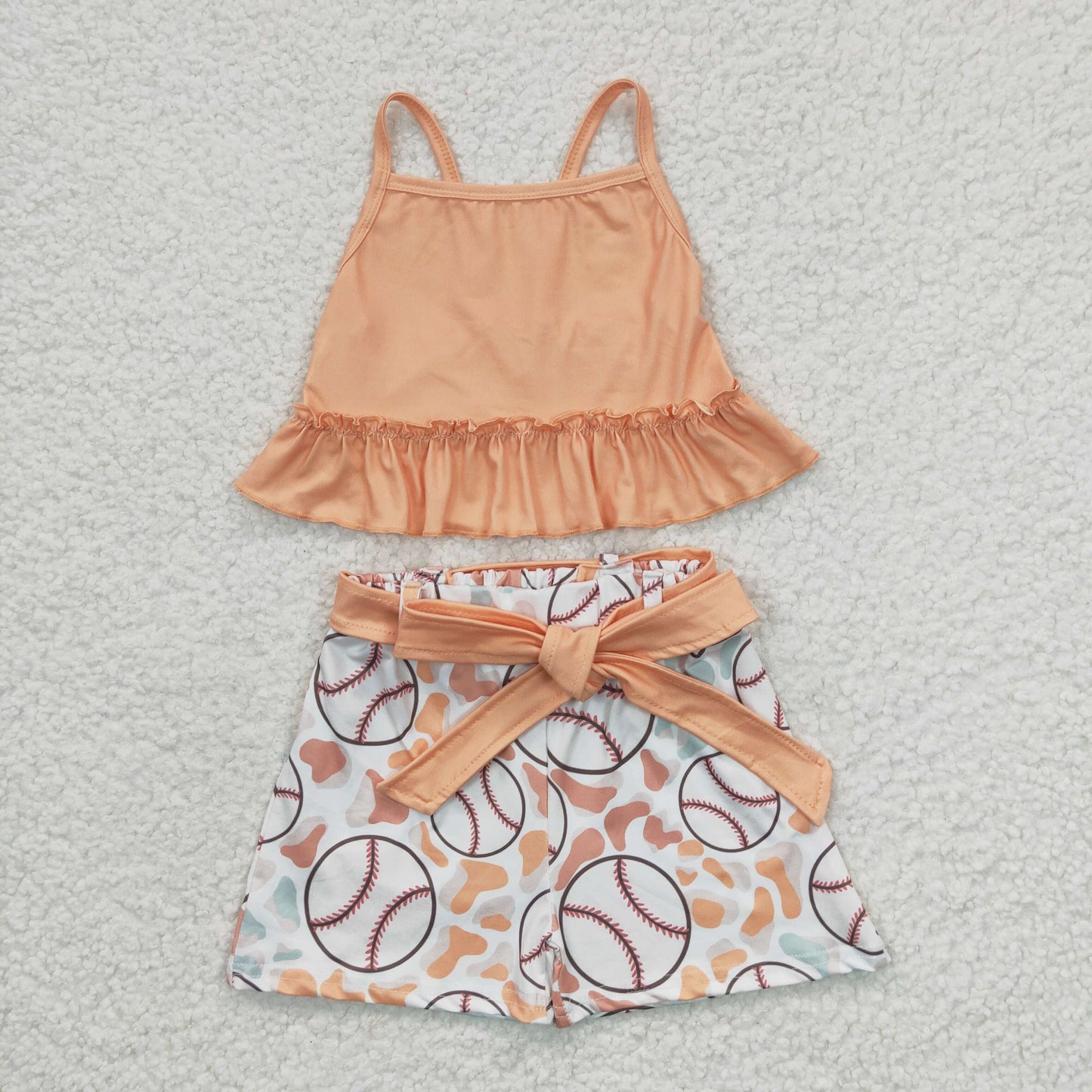 promotion RTS GSSO0172 Green Orange Softball Baseball Leoaprd  Girls Sleeveless Shorts Outfits