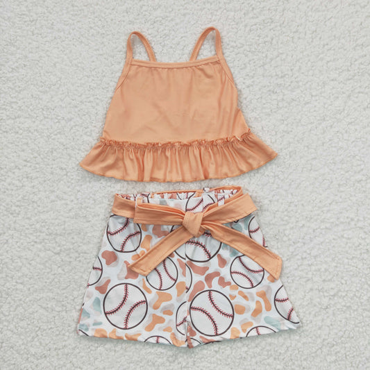 promotion RTS GSSO0172 Green Orange Softball Baseball Leoaprd  Girls Sleeveless Shorts Outfits