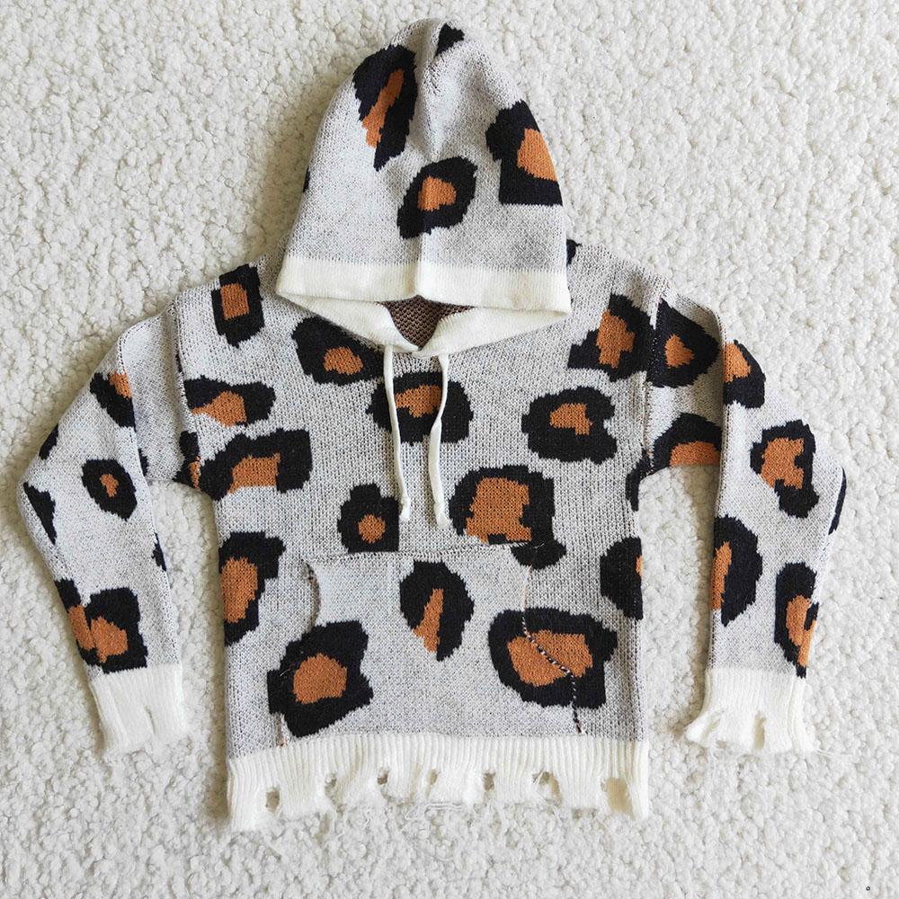 6 B0-18 Leopard Print With Hat Fall/Winter Girls Hoodies Top Sweater