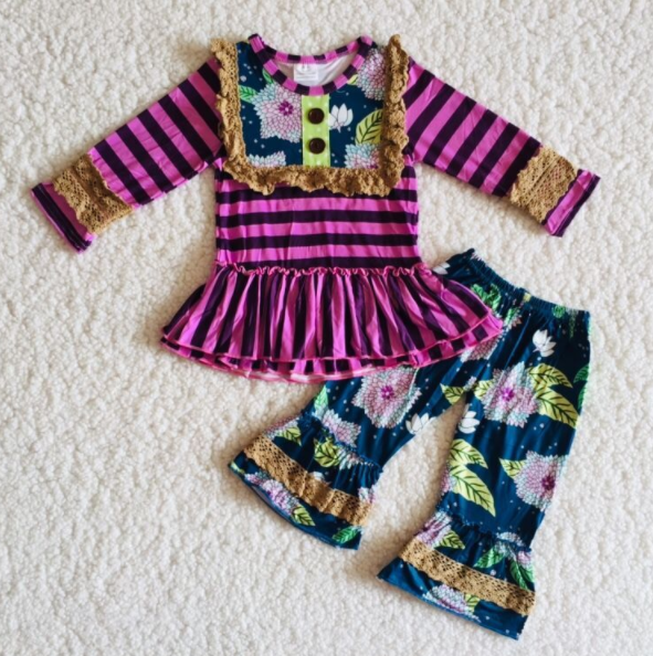 Clearance  6 B8-36 Purple Striped Print Kids Outfits