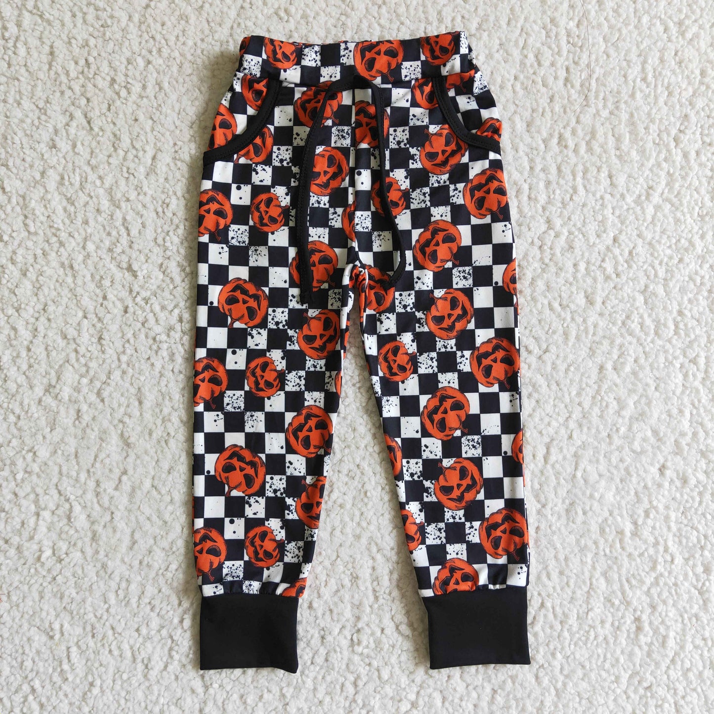 P0025 Halloween Pumpkin Black Plaid Orange Baby Girls Legging Long Pants