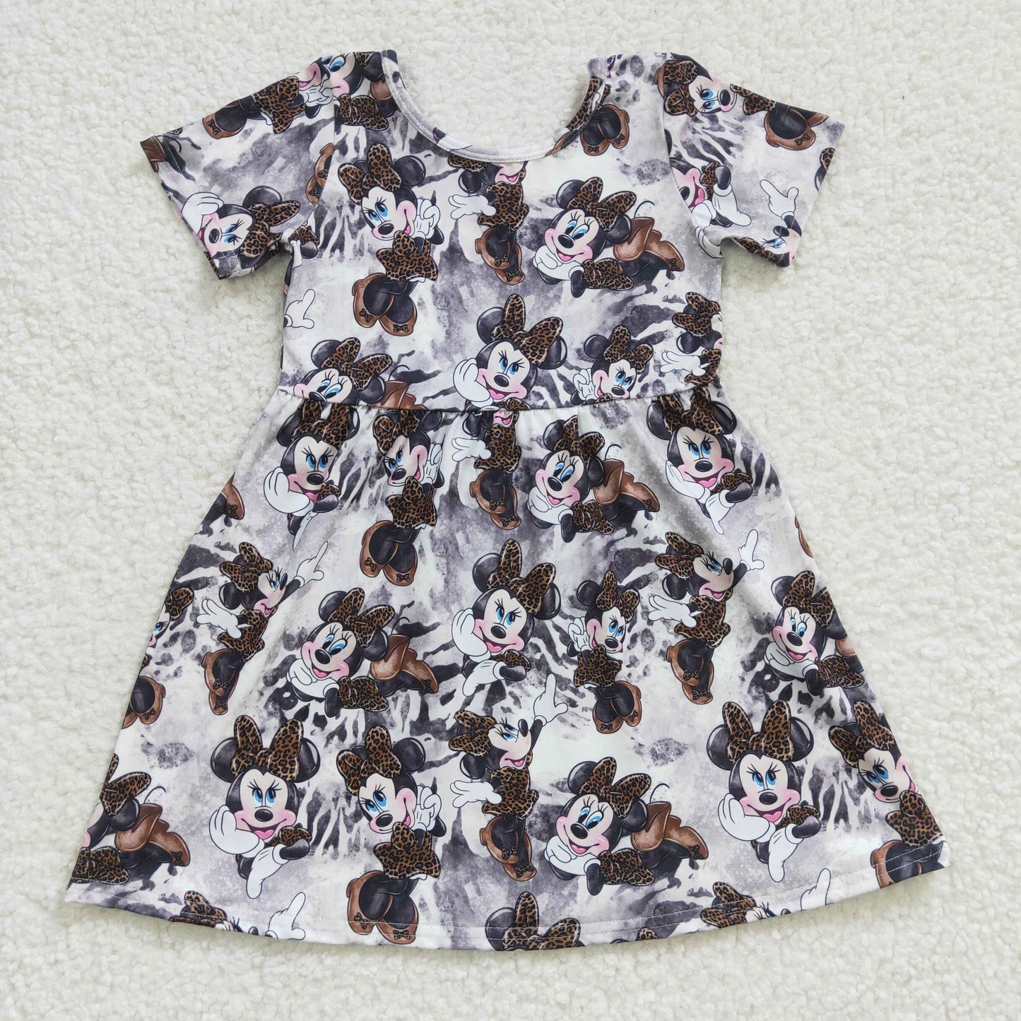 GSD0232 Brown Leopard M Cartoon  Girls Short Sleeve Dresses
