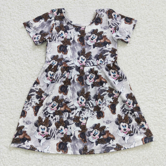 GSD0232 Brown Leopard M Cartoon  Girls Short Sleeve Dresses