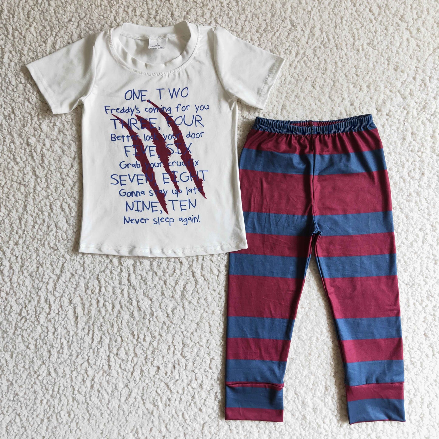 BSPO0034 Halloween Letter Red Blue Stripes Never Sleep Again Boys Short Sleeve Pants Outfits