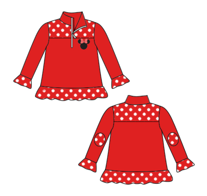 6 A11-3 Red Mouse Cartoon Girls Boys Long Sleeve Top Collar Polo Pullover T-Shirts