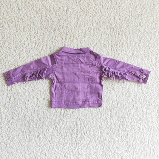 6 A32-19 Purple Long Sleeve Tassels Denim Jacket