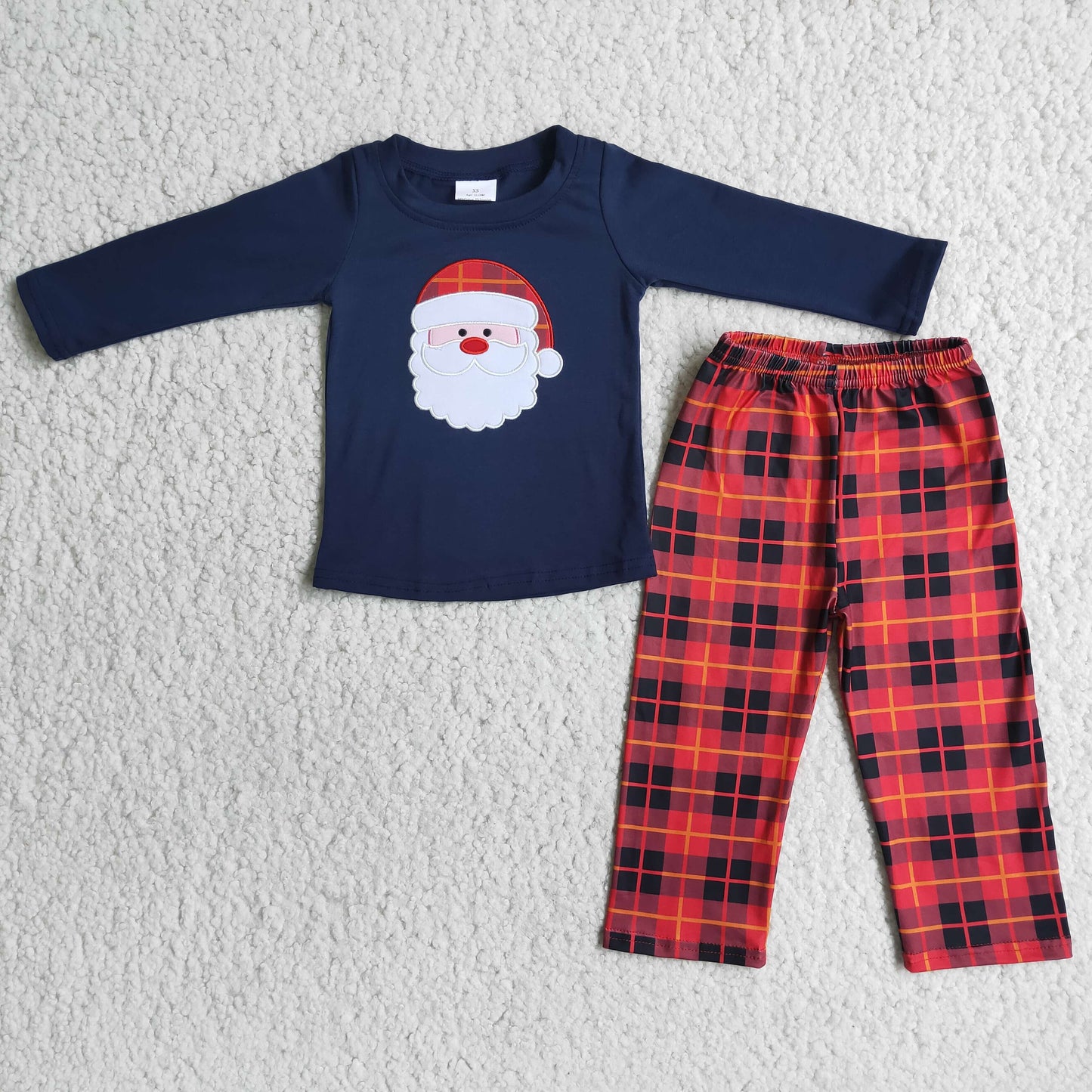 Boys Embroidery Christmas Plaid Pants Set