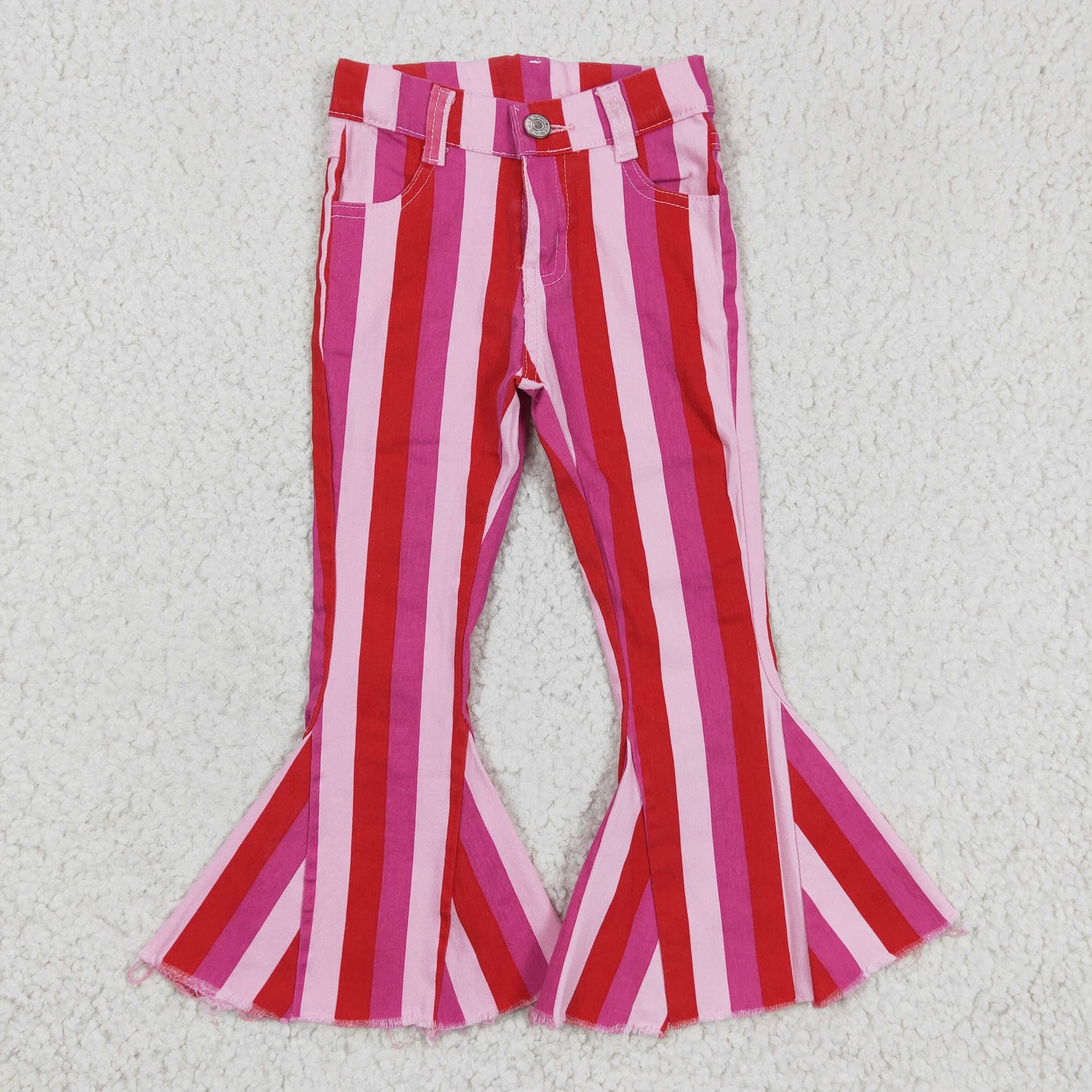 P0043 Pink Red Striped Girls Bell Pants Denim Jeans