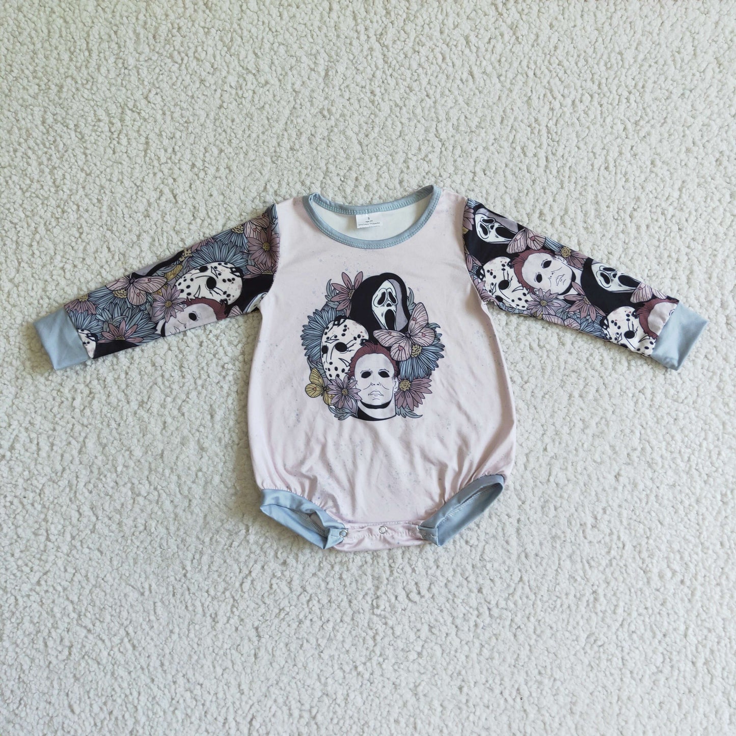 LR0082 Halloween Ghost Pink Floral Music Band Singer Girls Long Sleeve Romper