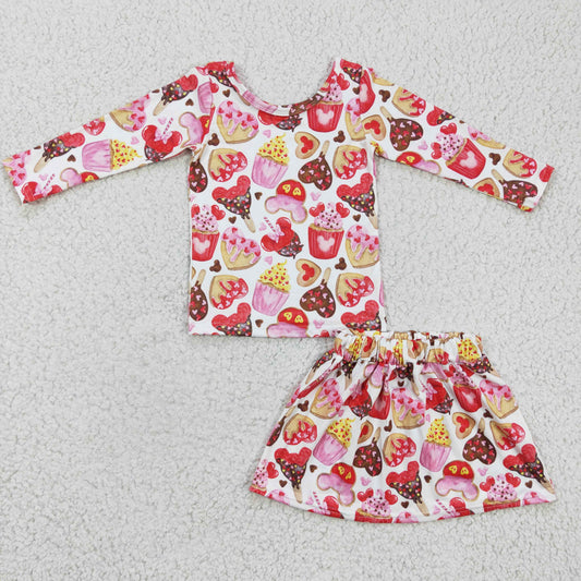 GLD0176 Valentine Love Cake Pink Red M Cartoon Girls Long Sleeve With Skirt Dresses Outfits