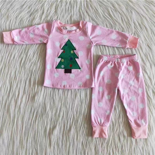 Clearance 6 A28-15 Christmas Tree Green Striped Embroidery Boys Long Sleeve Pants Outfits Pajamas