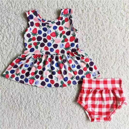 D13-11-1 Red Strawberry Girls Sleeveless Bummies Outfits