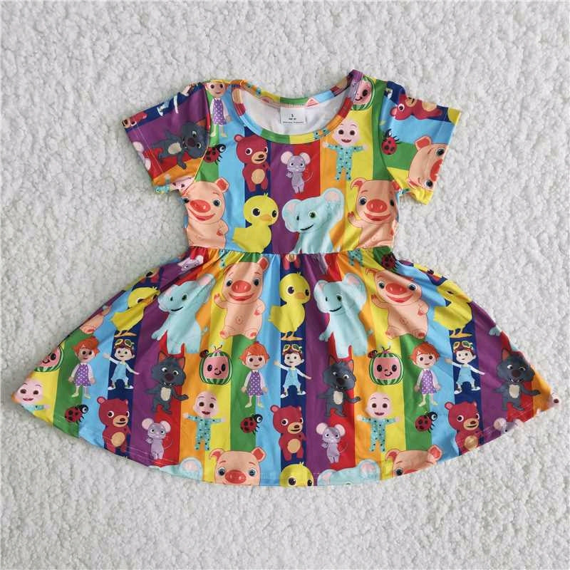 Clearance B17-14 Purple Cartoon Girls Short Sleeve Dresses