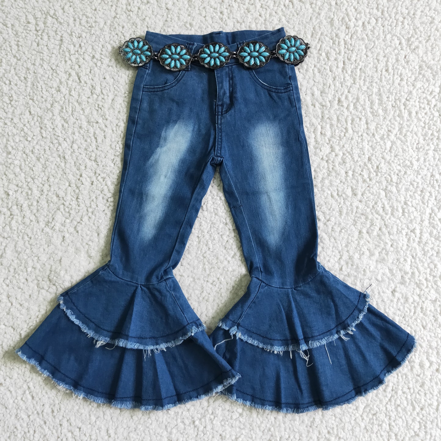 GB0002 Kids Blue Belt Girls Denim Jeans