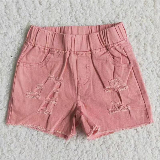 Summer Pink Solid Color Shorts Denim Jeans