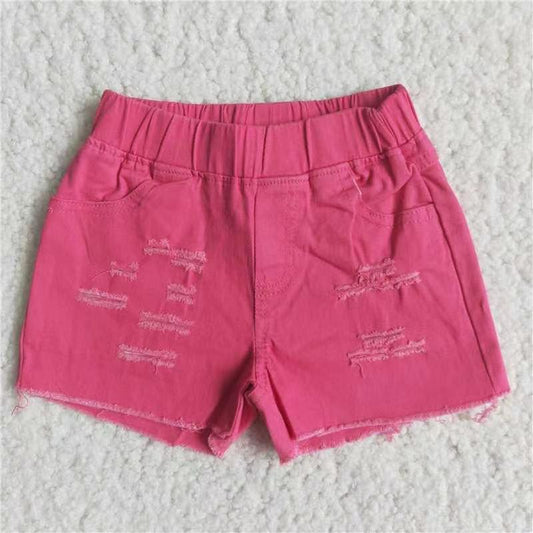 D13-5 Summer Hot Pink Solid Color Shorts Denim Jeans