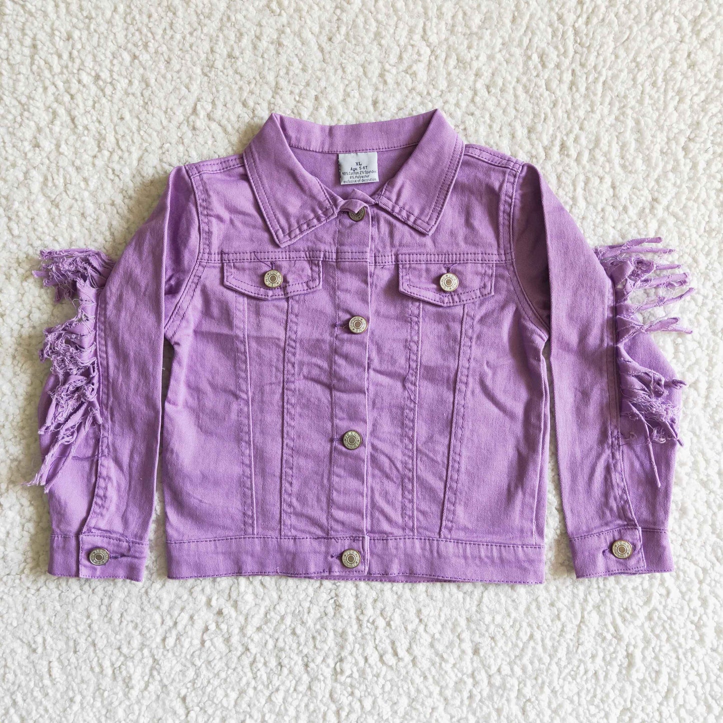 6 A32-19 Purple Long Sleeve Tassels Denim Jacket