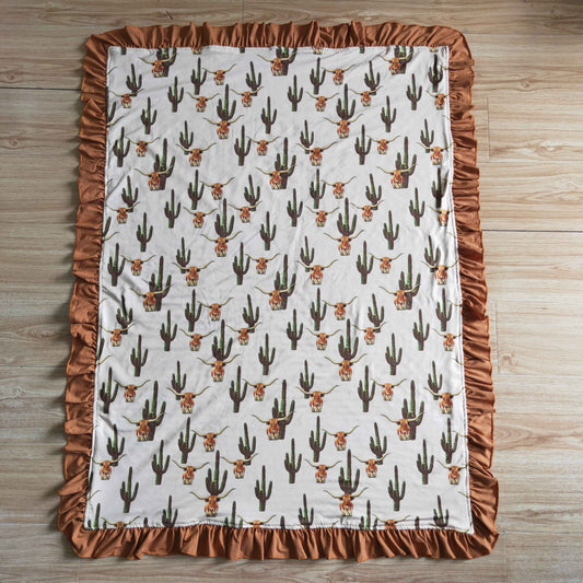 6 B13-26 Brown Cactus Highland Cows Heifer Print Blanket