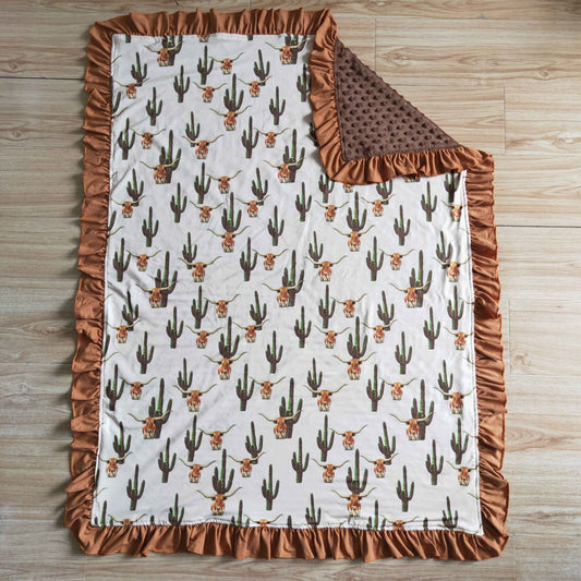 6 B13-26 Brown Cactus Highland Cows Heifer Print Blanket