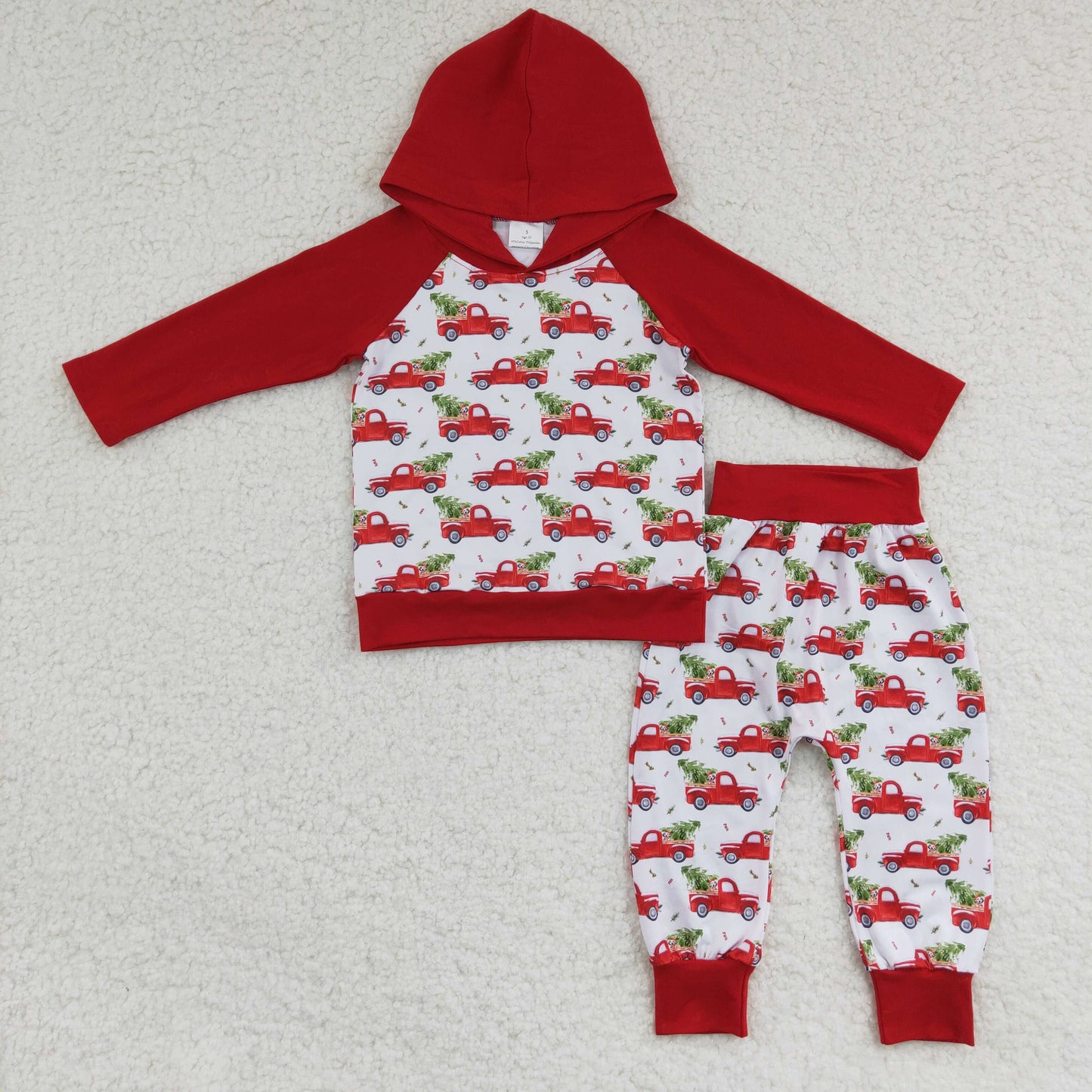 Clearance 6 A29-28 Christmas Car Tree Red Boys Long Sleeve Hoodies Outfits