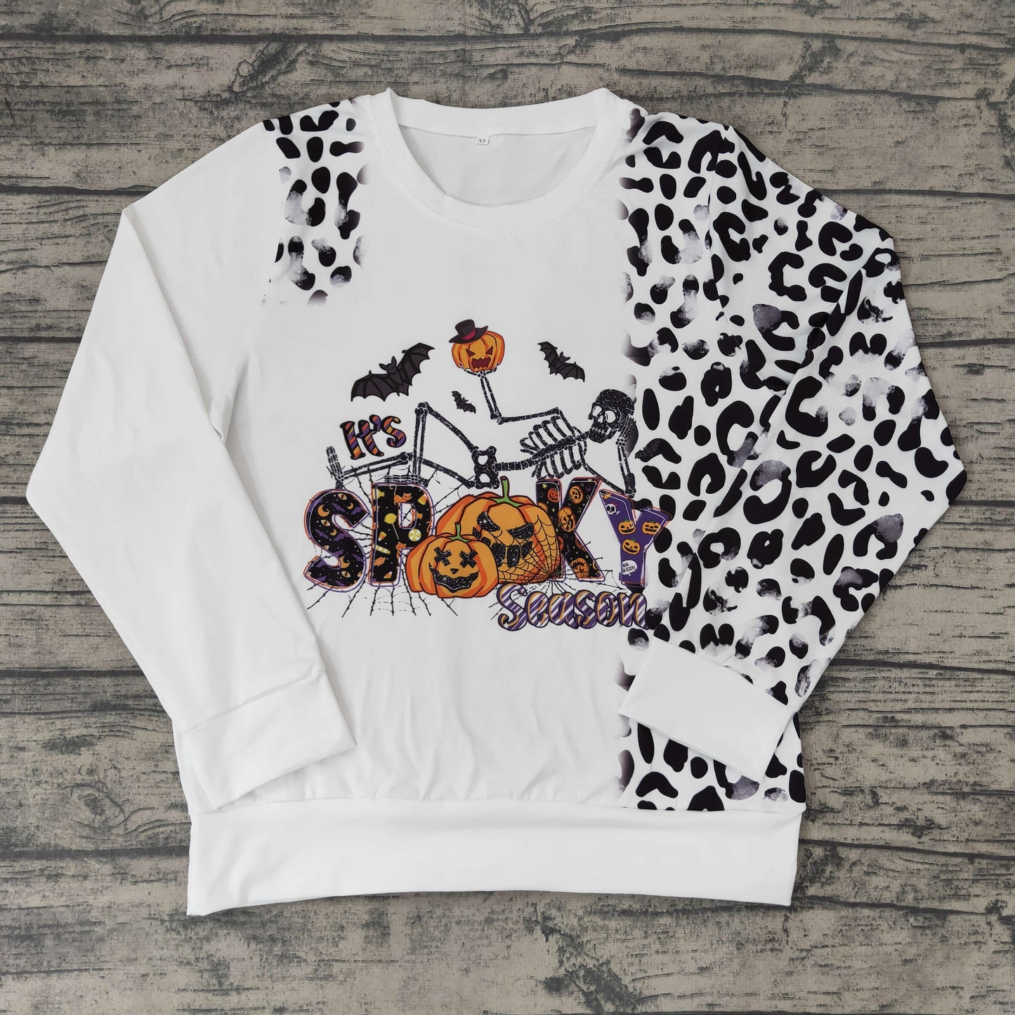 Family Adult BT0064 Halloween Pumpkin Spooky Bat Ghost Black Leopard Girls Long Sleeve Top T-shirts