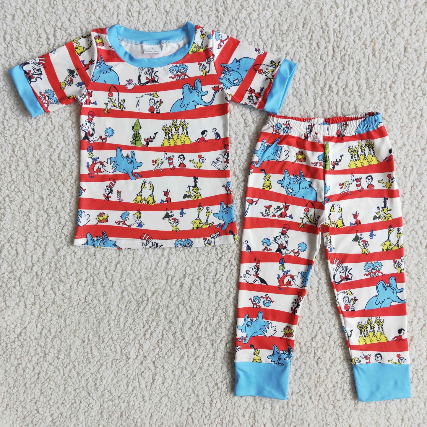 D11-2 Dr Blue Red Cartoon Striped Print Boys Short Sleeve Pants Pajamas