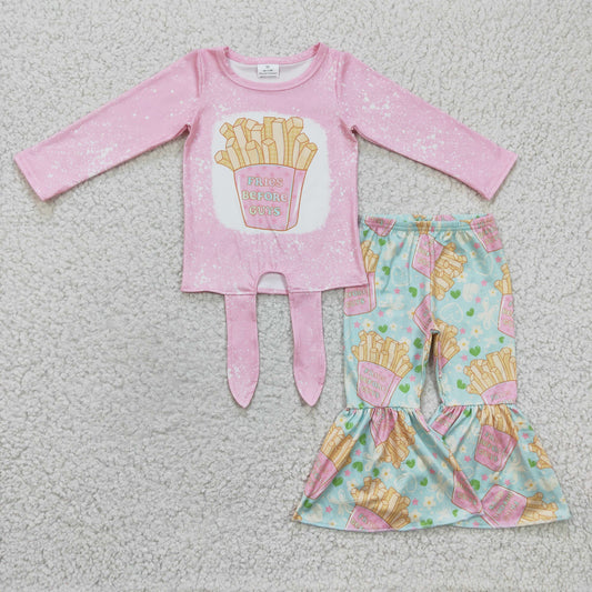 GLP0373 Valentine Pink Bleach Fries Before Guys Girls Long Sleeve Bell Bottom Pants Outfits