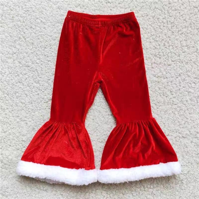 A4-10 Christmas Red Velvet Girls Bell-bottom Pants