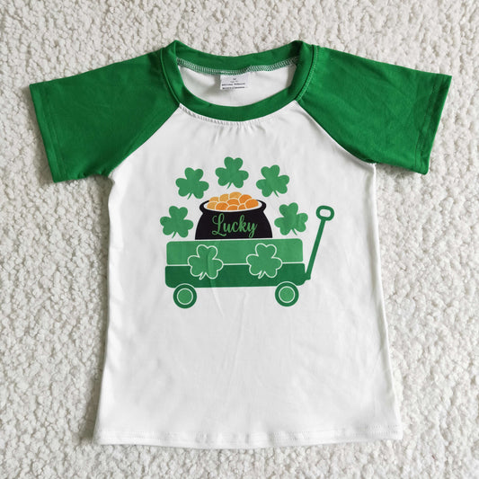 Clearance C8-1-2 St. Patrick Green Clover Short Sleeve Top Boys T-shirts