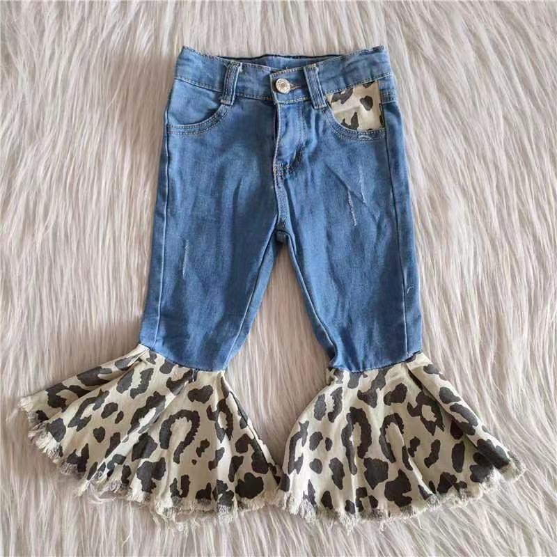 Baby Girls Leopard Print Bell-bottom Denim Jeans