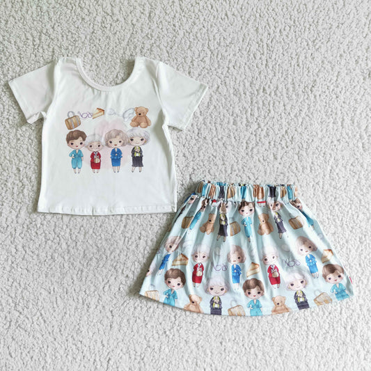 GSD0120 Blue Character Cartoon Girls Short Sleeve With Skirt Dress Outfits