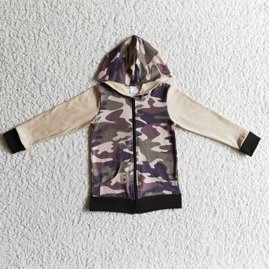 BT0085 Green Camo Pockets Boys Long Sleeve Hoodies Top