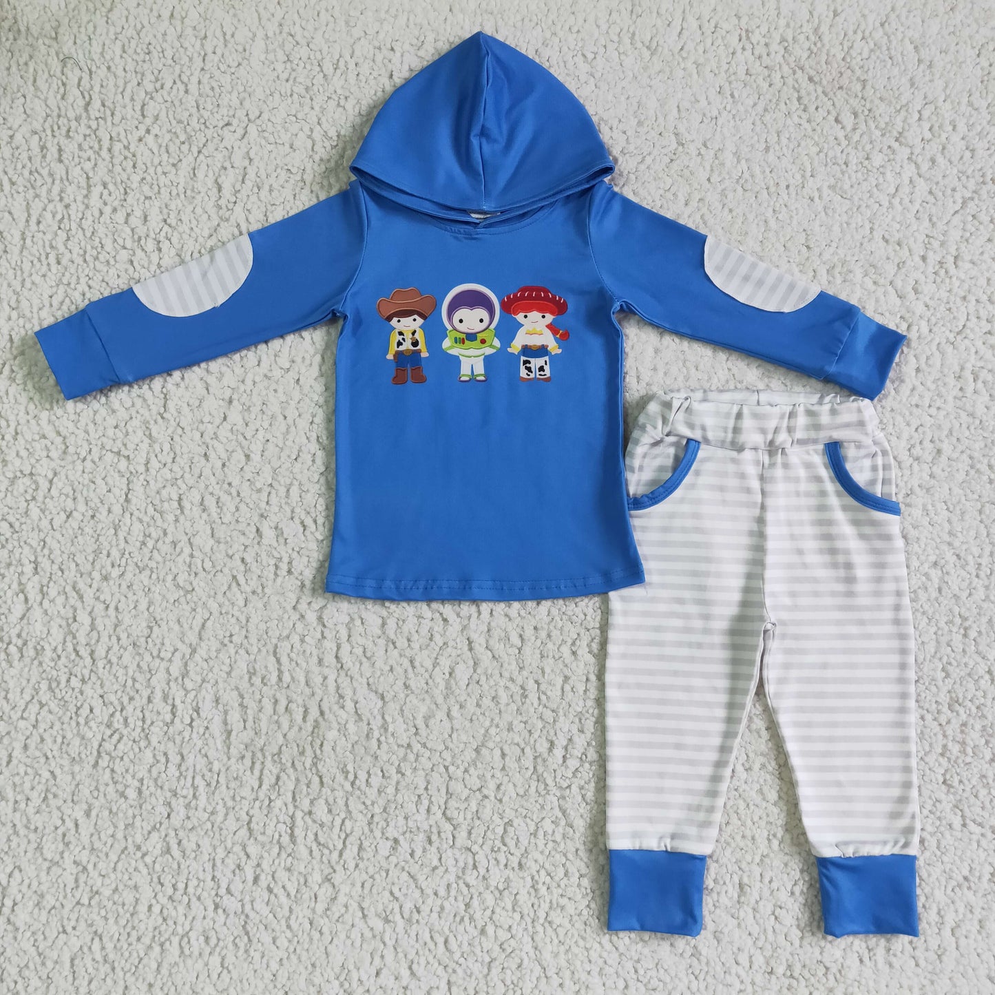 BLP0099 Toy Cowboy Blue Cartoon Boys Long Sleeve Hoodies Outfits