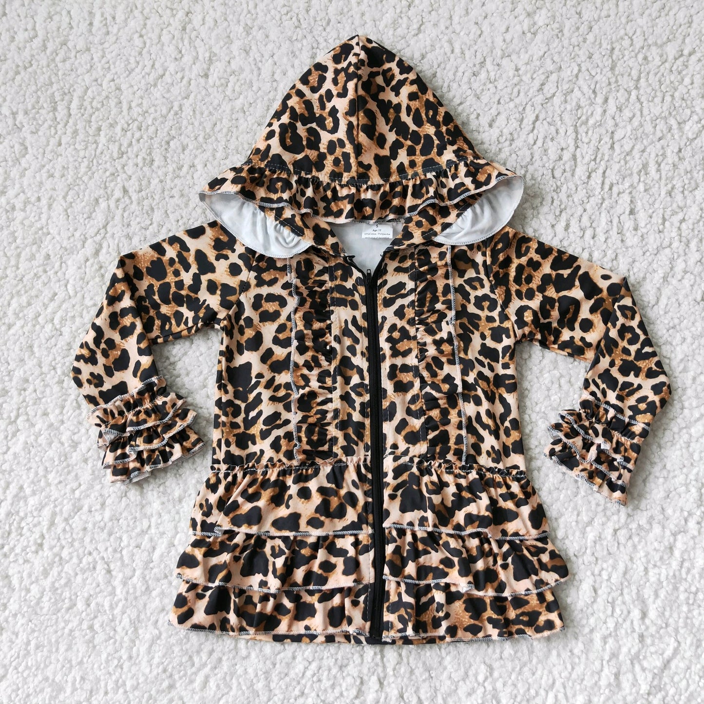 6 B6-23 Leopard Print Girls Long Sleeve Hoodies Top Coat