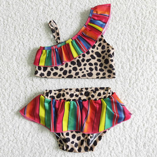 S0001 Red Leopard Print Girls Swimming Bathing Suits Swimsuits