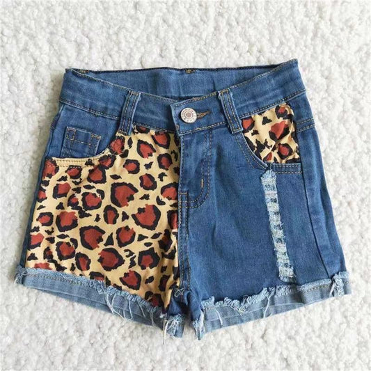 Leopard Print Baby Girls Summer Short Denim Jeans