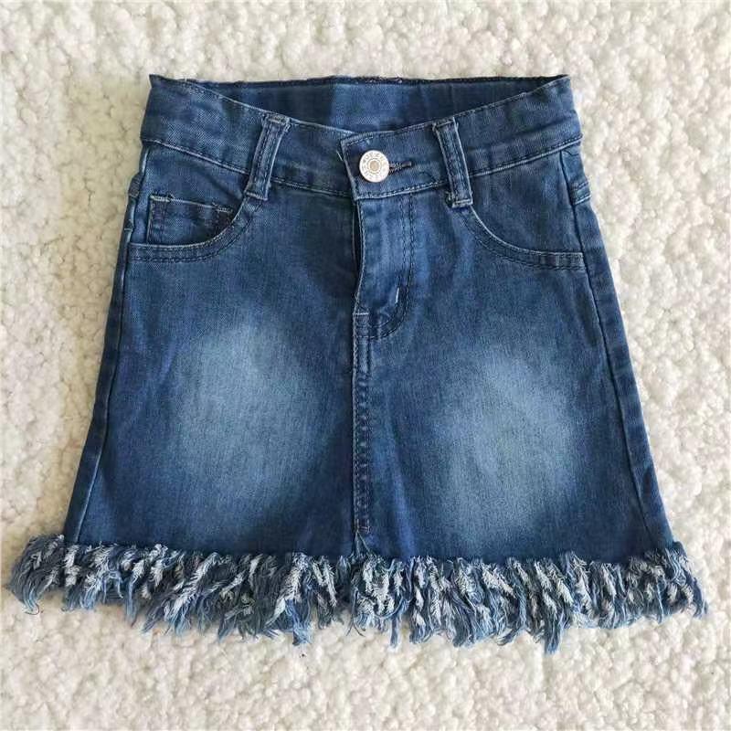 Blue Denim Tassels Baby Girls Casual Skirt