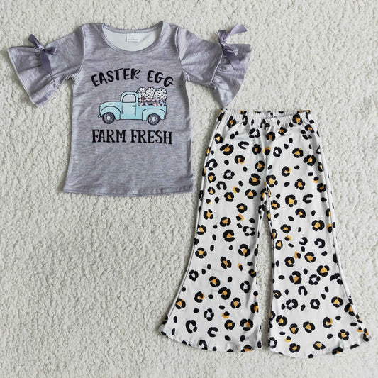 Clearance E9-17 Easter Egg Farm Fresh Leopard Print Girls Outfits