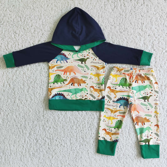 6 B9-17 Green Dinosaur Boys Long Sleeve Hoodies Outfits