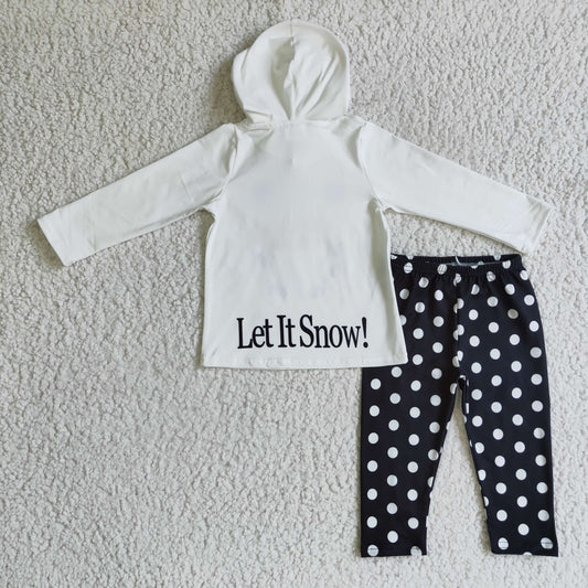 GLP0293 Let It Snow Winter Snowman Black White Boys Long Sleeve Hoodies Outfits