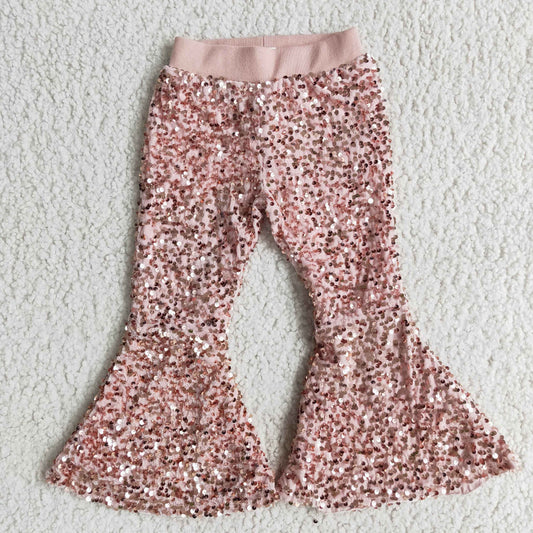 E2-28 Pink Sequin Bell-bottom Hot Sale Kids Pants