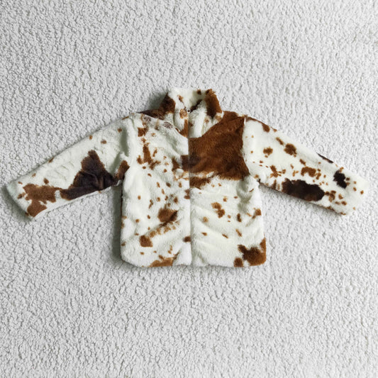 6 A30-21-2 Brown Cow Print Girls Long Sleeve Top Pullover Coat