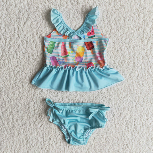 Summer Ice Cream Print Blue Striped Bathing Suits Swimsuits