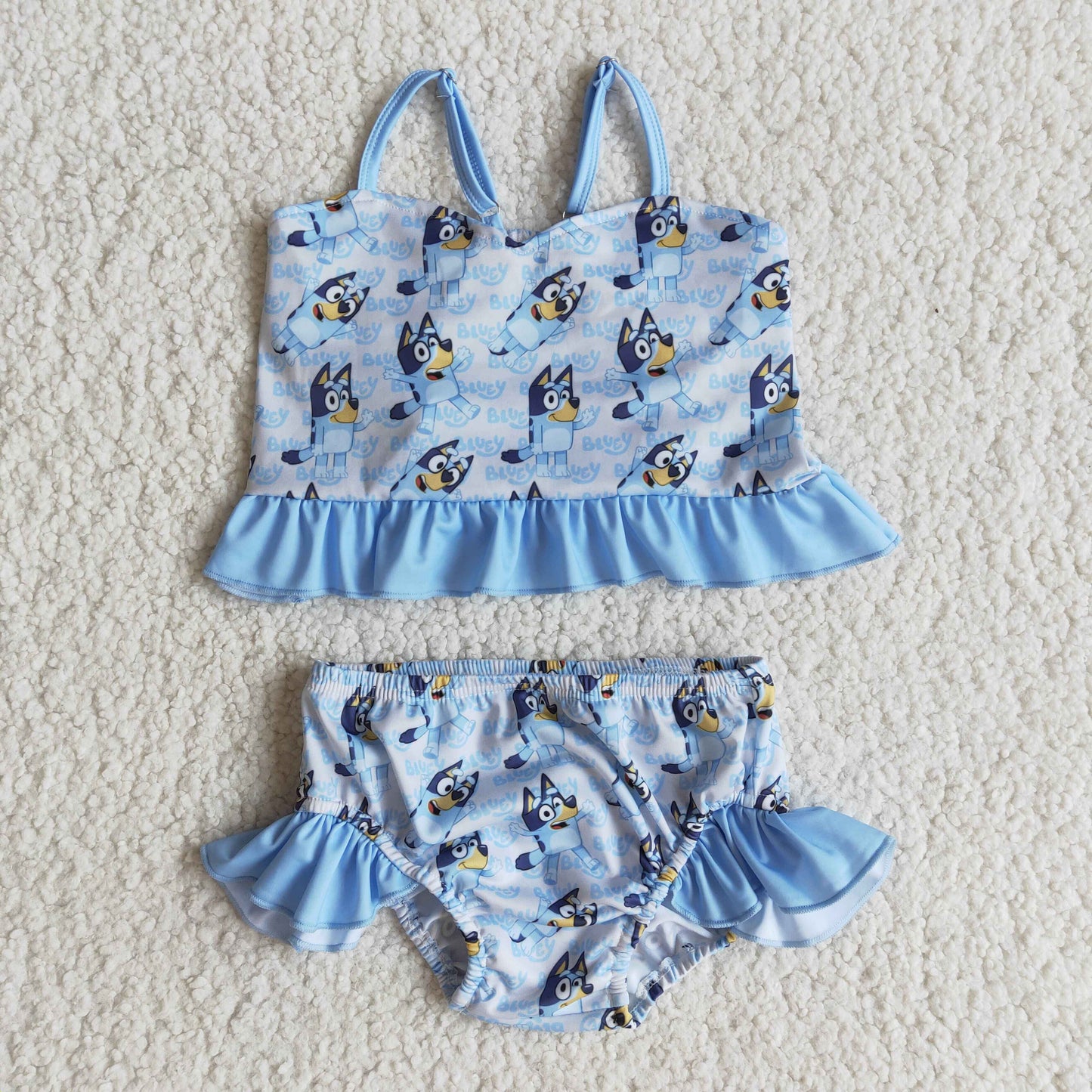 E10-19 Blue Dog Cartoon Girls Swimming Bathing Suits Swimsuits