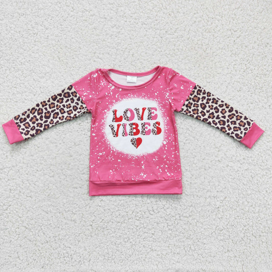 GT0071 Valentine Red Pink Love Vibes Leopard Girls Long Sleeve Top